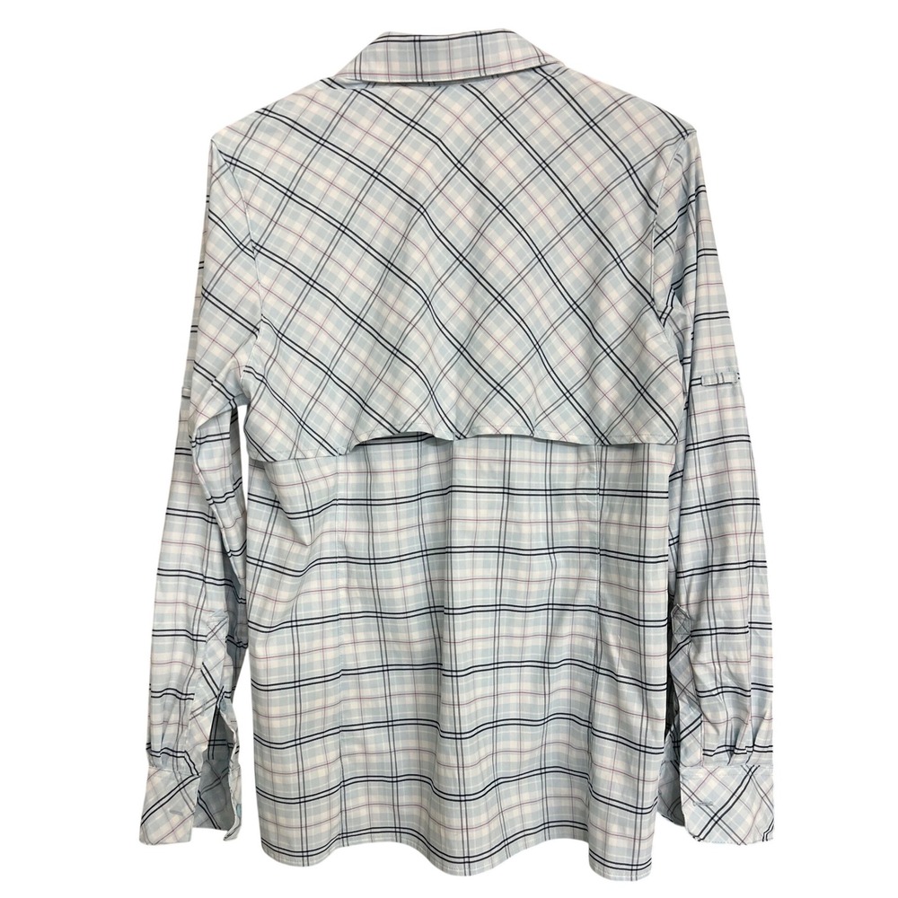 World Wide Sportsman Womens S Fishing Shirt Blue Plaid UPF 50 Vented Long Sleeve - Picture 2 of 10